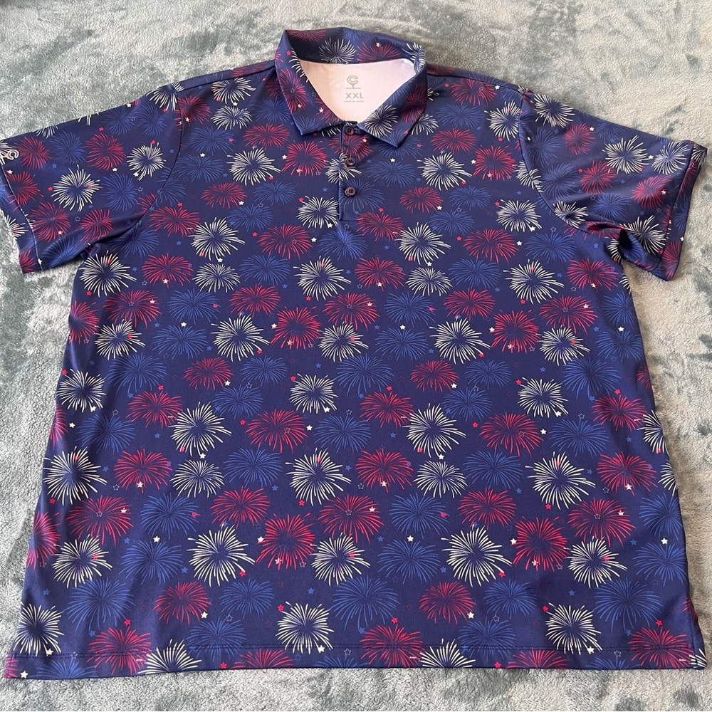 Caddy Cart Men’s Patriotic Golf Polo Blue Wicking UPF 50 Shirt